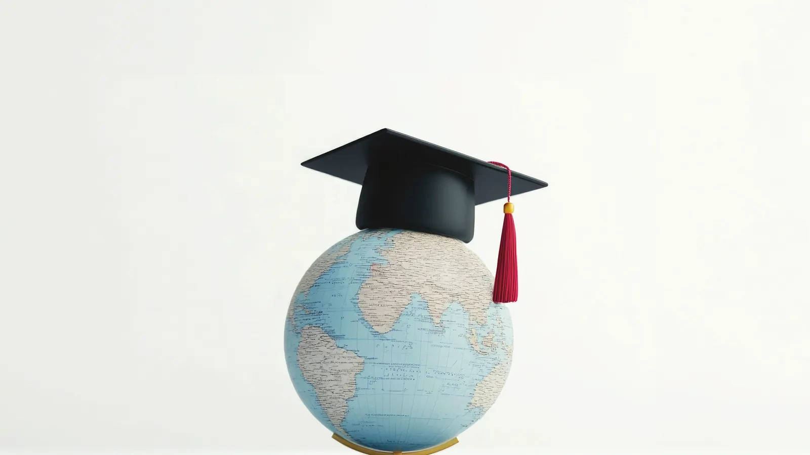 A globe wearing a graduation cap